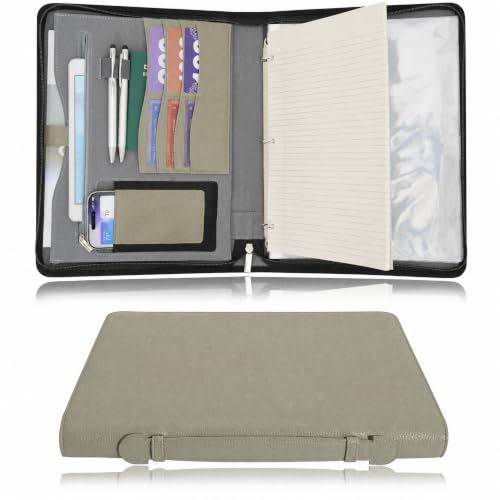 Wonderpool Travel Zippered Portfolio 3 Ring Binder A4 Padfolio Document Case with Removable Clipboard Legal Pad Holder, Business Office School Organizer for Men and Women (Green)