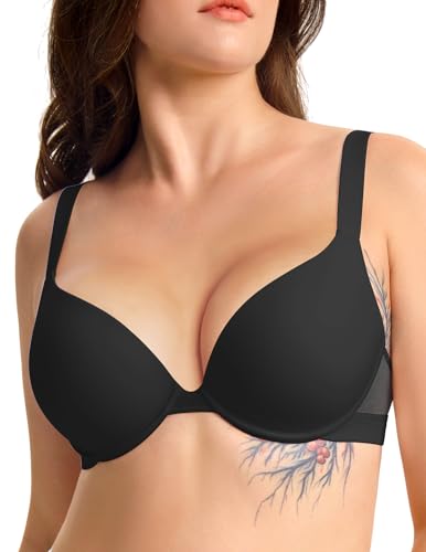 Image of FallSweet Push Up T Shirt Bra for Small Chested Women Underwire Plunge Padded Add Two Cup Bra