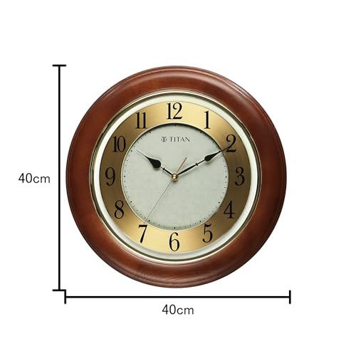Image of Titan Grandeur Classic Wooden Wall Clock with Textured Dial & Gold Indices Ring, Silent Sweep, Model W0097WA01 | 39 cm x 39 cm x 4 cm