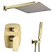 TRUSTMI Shower Faucet 12 inch Bathroom Luxury Rain Mixer Combo Set Wall Mounted Rainfall Shower Head System Brushed Gold, (Contain Faucet Rough-in Valve Body and Trim)