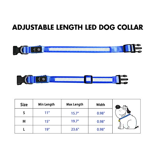 Leuchthalsband Hund, Hundehalsband Leuchtend Aufladbar, LED Halsband für Hunde Leuchtband Einstellbar Wasserdicht mit 3 Lichtmodi Sicherheit für Kleine Mittlere Große Hunde, Blau S