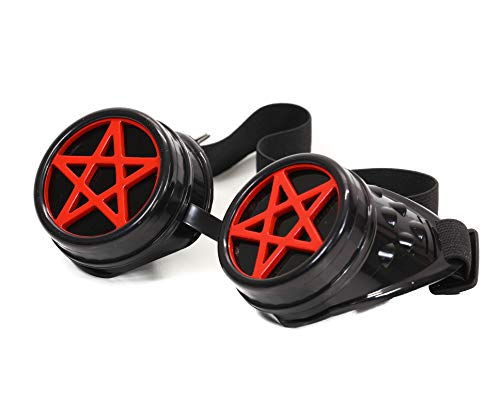 Pentagram Star Goth Victorian Steampunk Style Goggles Bikers Burning Man Cosplay (Red)