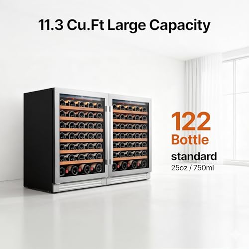 Image of Ca'Lefort 24 Inch Wine Fridge Bundle, 122 Bottles Large Capacity 40-65F Temp Control, Adjustable Shelves, Glass Door & 3-Color LED, Built-in or Freestanding for Home Bar Kitchen (2 Units)