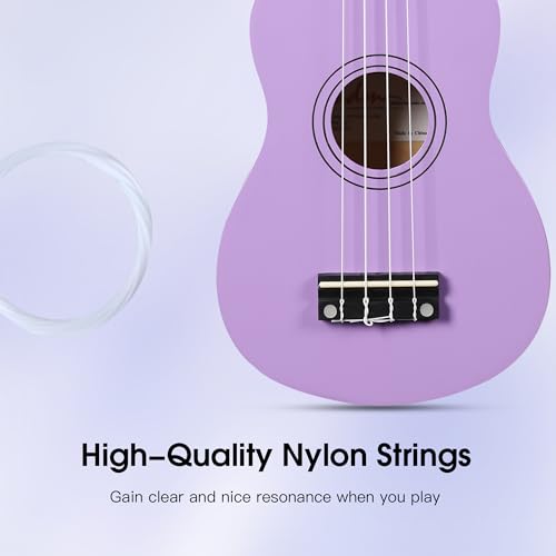 Image of ADM Ukulele for Beginners Hawaiian Wood Ukelele Kit for Kids Adult Student Starter Professional Ukalelee Pack Bundle with Free Lessons Gig Bag Strap Nylon String Tuner (Light Purple, 21 Inch)