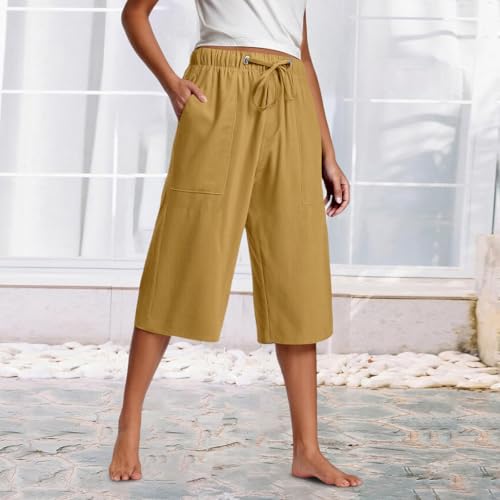 2025 Summer Capri Pants for Women High Waisted Wide Leg Lounge Pant Drawstring Causal Palazzo Trousers with Pockets2