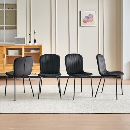 SQPFTW Black Velvet Dining Chairs Set of 4, Modern Kitchen Chairs with Metal Legs, Space-Saving Small Armless Dining Chairs for Dining Living Room Apartment Restaurant