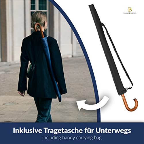 LOGAN & BARNES Stockschirm Sturmfest Ø120cm mit hochwertigem Echtholzgriff und geräuschloser Gummispitze - XXL Regenschirm Groß mit 16 Streben - Modell EDINBURGH (Schwarz)