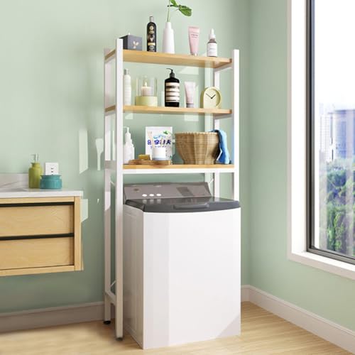 ランドリーラック タオル掛け付き 防水性 厚みのある素材 洗濯機上収納 組み立て簡単 省スペース 棚 2段 3段 ブラック ホワイト せんたっき フリップ式洗濯機にもドラム式洗濯機にも適しており 幅69cm (白, 3段式70×34×173cm【フリップ式