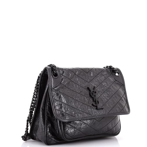 Saint Laurent, Pre-Loved Niki Chain Flap Bag Matelasse Chevron Leather Medium, Black2