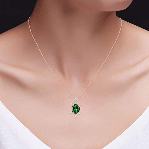 Jewel Zone Us Simulated Emerald Gemstone & Cubic Zirconia Turtle Pendant Necklace In 14K Rose Gold Over Sterling Silver, 18" Chain #TOP4