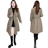 着瘦せトレンチコート、クラシックカラーのカシミャコ-ト、レディース コート、万能コート 长袖 秋冬 修身 防寒 (グレー,3XL)