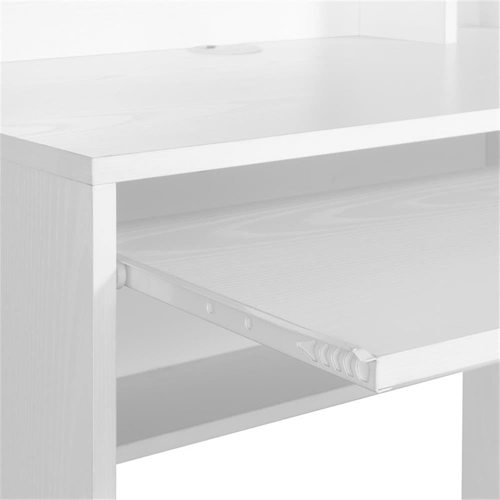 Pemberly Row Student Desk with Magnetic Bulletin Board and Shelves, White Wood Grain Finish, 31.5 x 19.75 x 54.25 in, Pull-Out Keyboard Tray, Particle Board Construction, Home Office or Study