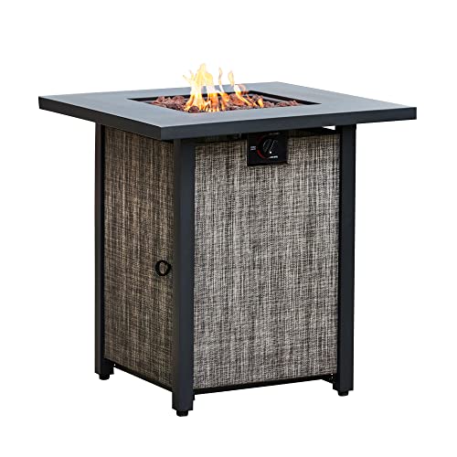 Teamson Home Outdoor Garden Large Woven Metal Propane Gas Fire Pit Table Burner, Smokeless Firepit, Patio Furniture Heater with Lava Rocks and Cover