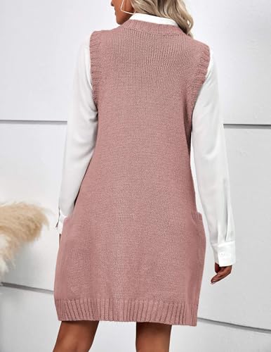 Image of Zeagoo Womens Sweater Vest Dress Pattern Knitted Pullovers Sweaters V Neck Tank Sweater Dress with Pockets