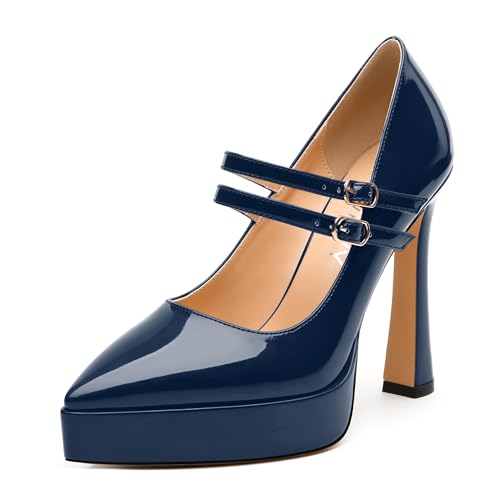 Women's High Heel Platform Pumps - Pointed Toe 2 Back Strap Buckle Dress Shoes for Work, Parties & Daily Wear, Fashion Stiletto Evening Heels