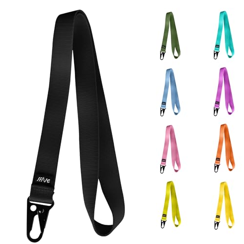 FFIVE - Lanyard nylon real - colgar cuello llaves telefono movil tarjeta identificacion cartera reforzado (NEGRO)