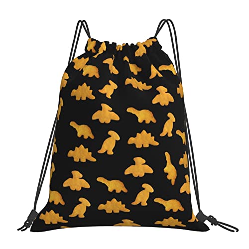 Rqzwdq Cute Dinosaur Chicken Nuggets Drawstring Bag Backpack Gym Bags Sports Sack Shopping Yoga Travel String Daypacks For Men Women Adult