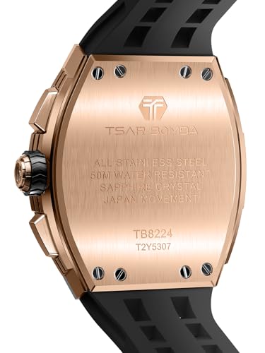 Image of Tsar Bomba Mens Watches Quartz Wristwatch for Men Waterproof 50M Analog Luxury Tonneau Chronograph Calendar Date Men's Dress Business Work Watch Gift for Men