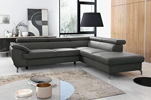 VENESETTI Canapé d'angle Convertible en Cuir Italien de Luxe 5/6 Places Finlande avec Coffre, Gris foncé, Angle Droit