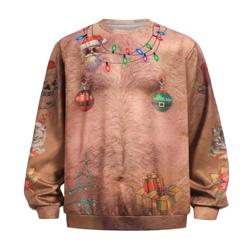 Jersey sin capucha, material pesado, cuello redondo, manga larga, camiseta informal de calle, tejido mixto suave para un ajuste cómodo y estilo moderno, ropa deportiva de uso diario, marrón, XL