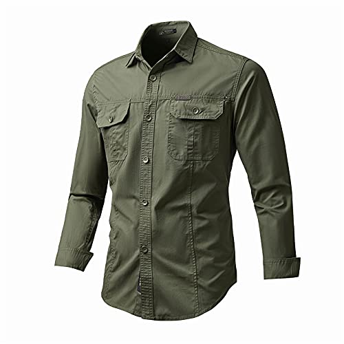 Wantess Chemise Cargo pour Hommes à la Mode de Grande Taille, Couleur Unie, Confortable et Polyvalente, Chemise Classique à Boutonnage Simple avec Poches 3XL Cover