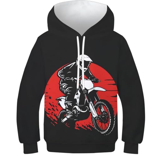 Sweat à capuche moto 3D enfants avec grande poche kangourou
