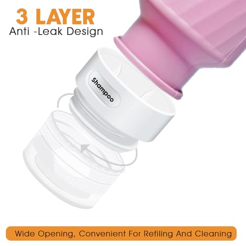 Laxen 5 Pack Travel Bottles for Toiletries with Labels, 100ML Silicone Travel Bottles Set with Clear Zipper Toiletry Bag, Leakproof Refillable Squeeze Travel Size Containers for Shampoo Conditioner - Image 5