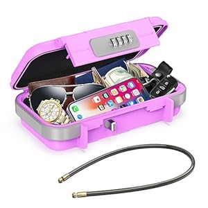 AMIR Portable Safe Box, Combination Lock with Code, Waterproof Anti-Theft Mini Travel Safe with Removable Chain, Portable Lock Box for Home Office Car Dorm Beach