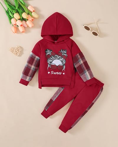 Toddler Baby Girl Clothes Cartoon Long Sleeve Hoodie Sweatshirt Plaid Pants Set Fall Winter Baby Girls Outfits3