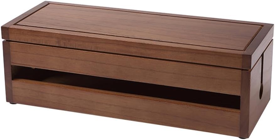 YARNOW Wooden Cable Management Box with Lid, Desk & Home Office Cord Organiser, 37.7 cm Wire Storage Solution for Chargers, Cables & Power Strips