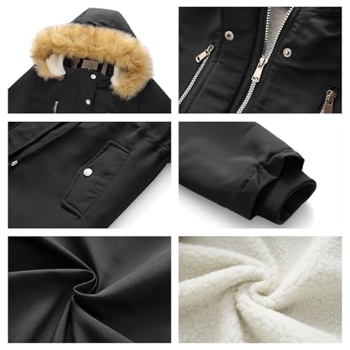 MODFUL Women's Fleece Down Parka Jacket Detachable Hood Warm Sherpa Winter Coat Outerwear (Black, XL) - Image 5
