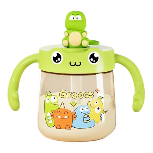 Gobelet à eau pour tout-petits - Tasse à eau dinosaure pour garçon, bouteille d'eau pour enfants | Gobelet à boire pour étudiant de 10 onces sans problème avec poignée et graduation, paille anti-fuite