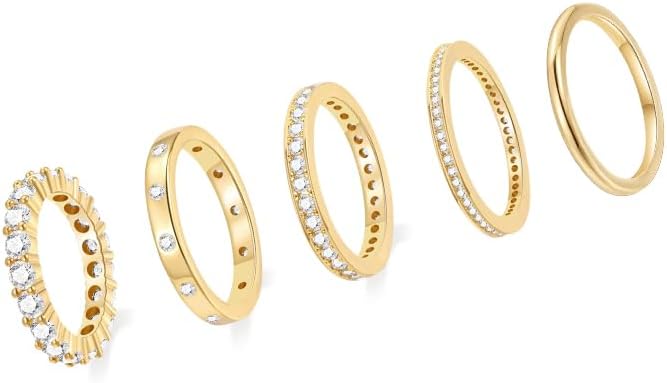 FAXHIONGold Rings for Women and Grils, 14k Gold Plated Dainty Stackable Cubic Zirconia Thumb Rings, Rings Set Jewelry Size 7