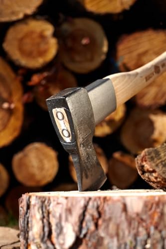 Bison 1879 Spaltaxt mit Stielschutzhülse 2200g I Hochwertige Spaltaxt 800mm lang I Axt mit handgeschmiedetem Axtkopf I Bruchstabiler Stiel aus amerikanischem Hickoryholz I 3-fach Sicherheitsverkeilung
