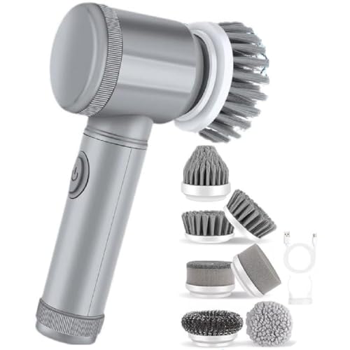 Pocket Pony Scrubber, Cordless Detachable Electric Spin Scrubber, Electric Cleaning Brush with 6 Replacement Brushes, Cordless Shower Scrubber, 360° Power Spin Scrubber for Kitchen, Bathroom
