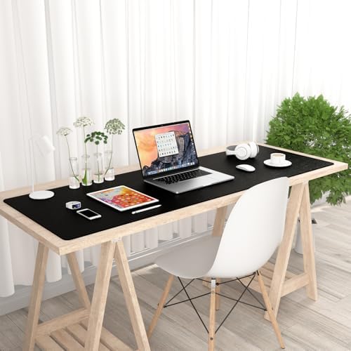 Hsurbtra Desk Pad, 48" x 17" PU Leather Desk Mat, XXXL Extended Mouse Pad, Waterproof Desktop Blotter Protector, Non-Slip Ultra Thin Large Laptop Keyboard Writing Mat for Office Home, Black