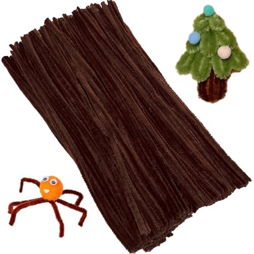 100Pcs Pipe Cleaners for Craft 30cm Long Pipe Cleaners Wire Flexible Fluffy Chenille Stems Craft Supplies for DIY Art Projects Flower Making Christmas Halloween Holiday Home Decorations-Brown