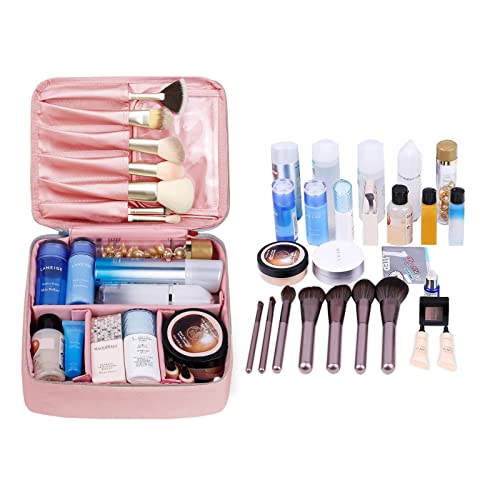 Yooumoga Makeup Bag Cosmetic Bag With Adjustable Divider Brush Bags Make Up Organizer，Hanging Travel Toiletry Bag With Nail Clippers Set For Women Travel (Pink) #TOP1