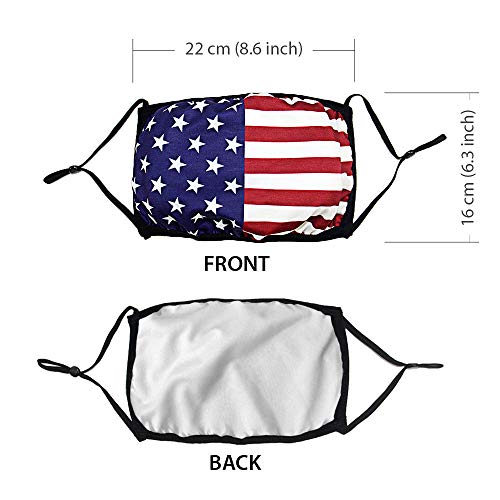 WIRESTER Unisex Cloth Face Mask with Adjustable Ear Loops, 2 Layer Fabric Face Cover Fashionable Design - American Flag