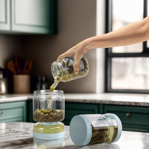 Miniatura 7 de Whiterhino Tarro Para Encurtidos, Bote Para Aceitunas,1l Bote Aceitunas Separador Liquido, Soporte De Almacenaje De Pepinillos Boca Abajo, Tapa Hermética A Prueba De Fugas