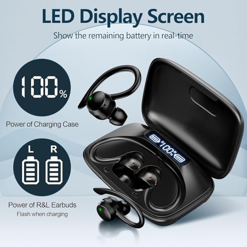 Image of Elevea 𝟏𝟓 𝐘𝐞𝐚𝐫𝐬 𝐆𝐮𝐚𝐫𝐚𝐧𝐭𝐞𝐞 Wireless Bluetooth Earbuds Hook Design, 48 Hours Playtime, Touch Control LED Display Case, Crystal Clear Calls Music Secure Fit