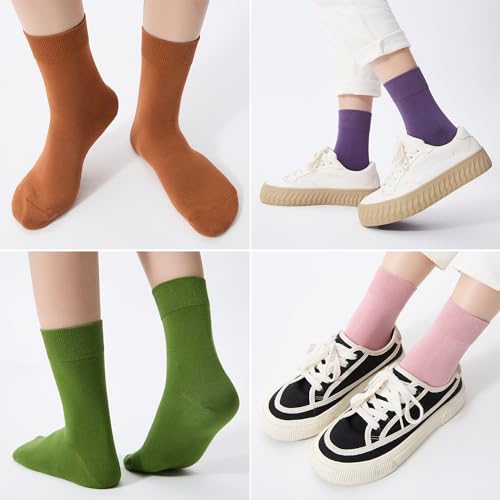 Image of ATBITER Women's Thin Cotton Crew Socks - Soft Above Ankle Bootie Casual Dress Socks 6-Pairs