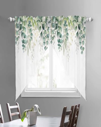 Cortinas semitransparentes de hojas de eucalipto, 2 paneles de 36x63'' 4