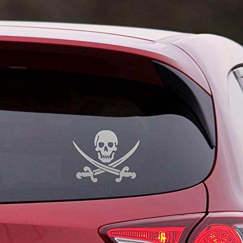 Angdest Pirate Skull Swords Crossed Comic (Metallic Silver) (Set Of 2) Premium Waterproof Vinyl Decal Stickers For Laptop Phone Accessory Helmet Car Window Bumper Mug Tuber Cup Door Wall Decoration #TOP1
