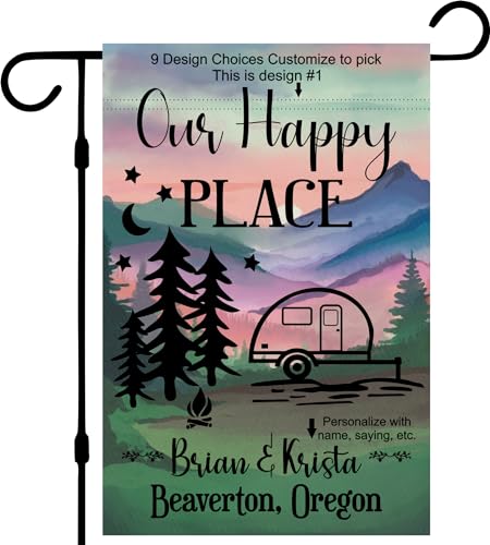 Personalized Camper Garden Flag for Campsite, Custom Outdoor Camping Decoration Sign, Unique Yard Decor for RV Travel Trailer, Motorhome, Tent, Camping Enthusiasts (Retro Teardrop Camper)