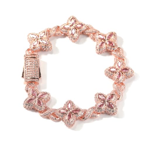 VAKTWPDLY Four Leaf Lucky Flower Bracelets for Women, 18K Gold Plated Colorful Gemstone Clover Lucky Bracelet, 5A Cubic Zirconia Diamond Fashion Jewelry Gifts for Men Women