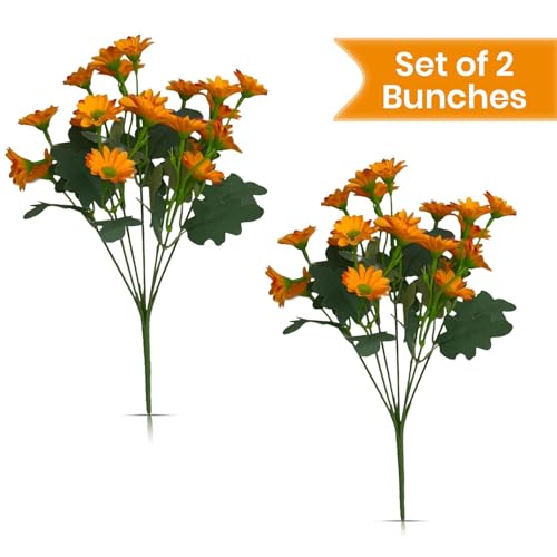 Image of Art Street Artificial Orange Flowers Bunch |Daisy Flowers for Home | Living Room, Decor |Christmas Day, New Year, 7 Head 21 Flowers| Pack of 2|Size 13 INCH, (Without Vase)