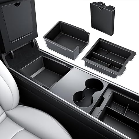 REEVAA 2025 Upgraded Tesla Model Y Center Console Organizer Tray Accessories [Bumpy Road Friendly] for Tesla Model Y 2025-2020 [Not Fit for Model Y-Juniper], Silicone Edition, 3PCS Cover