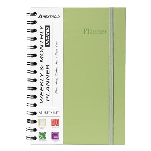 Undated Monthly and Weekly Planner - 12 Month Calendar Planner Notebook with Week Days - Hardcover Undated Planners Blank Agenda Book - A5 Green