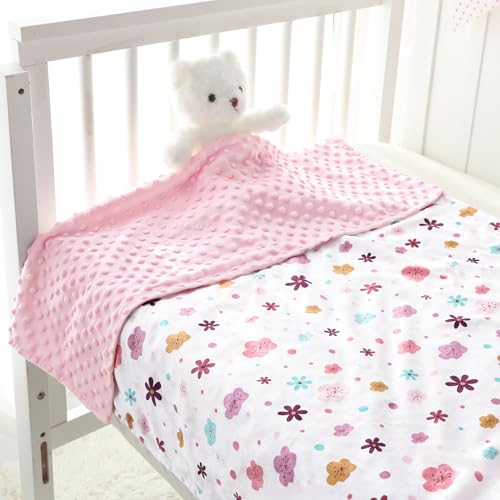 Image of Pea Pod Baby Girls Blanket Soft Floral Minky Blanket for Newborn, 30'' x 40'' Double Layer Design, Dotted Backing Warm Baby Quilt Crib Blanket for Nursery /Stroller /Toddler Bed /Baby Car Seat